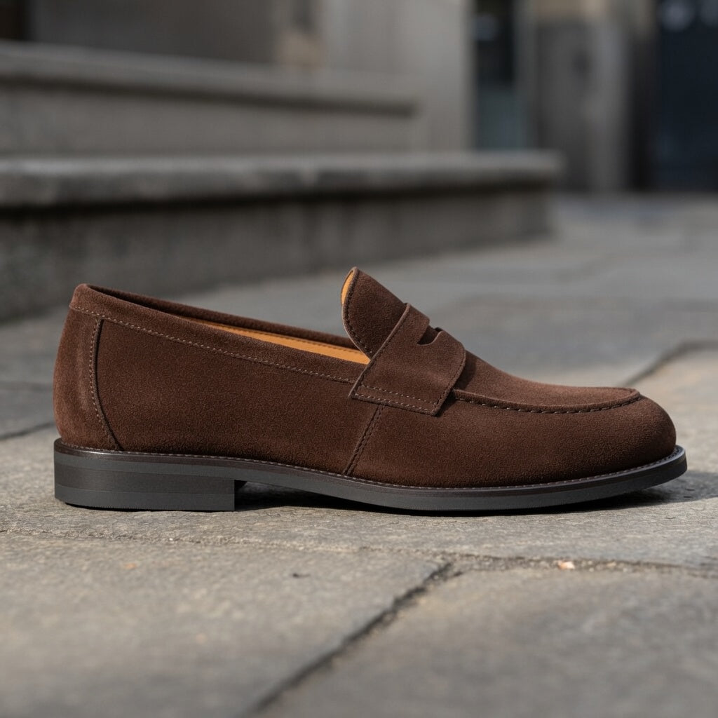 Mocassin penny en daim marron foncé 
