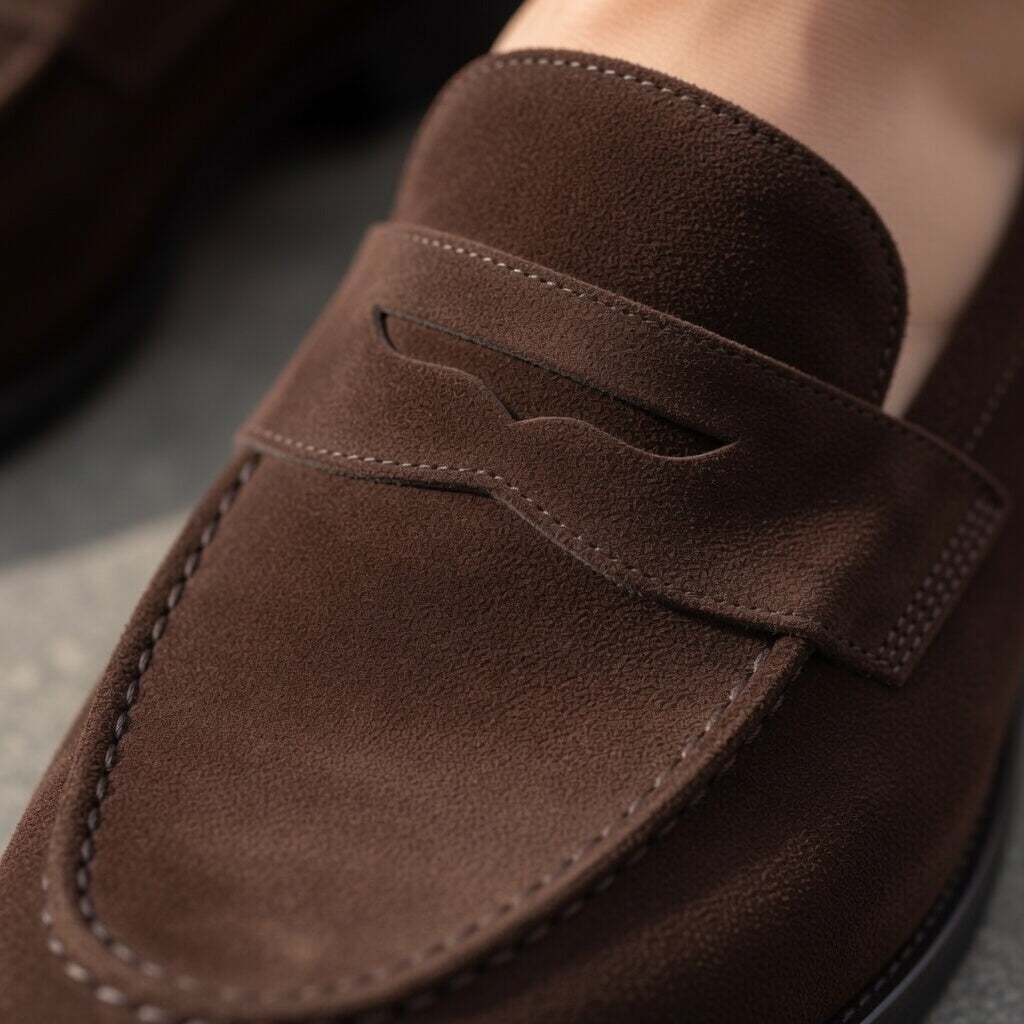 Mocassin penny en daim marron foncé 