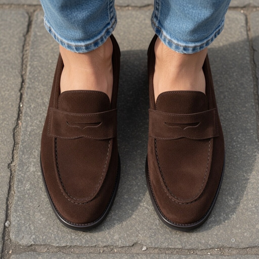 Mocassin penny en daim marron foncé 